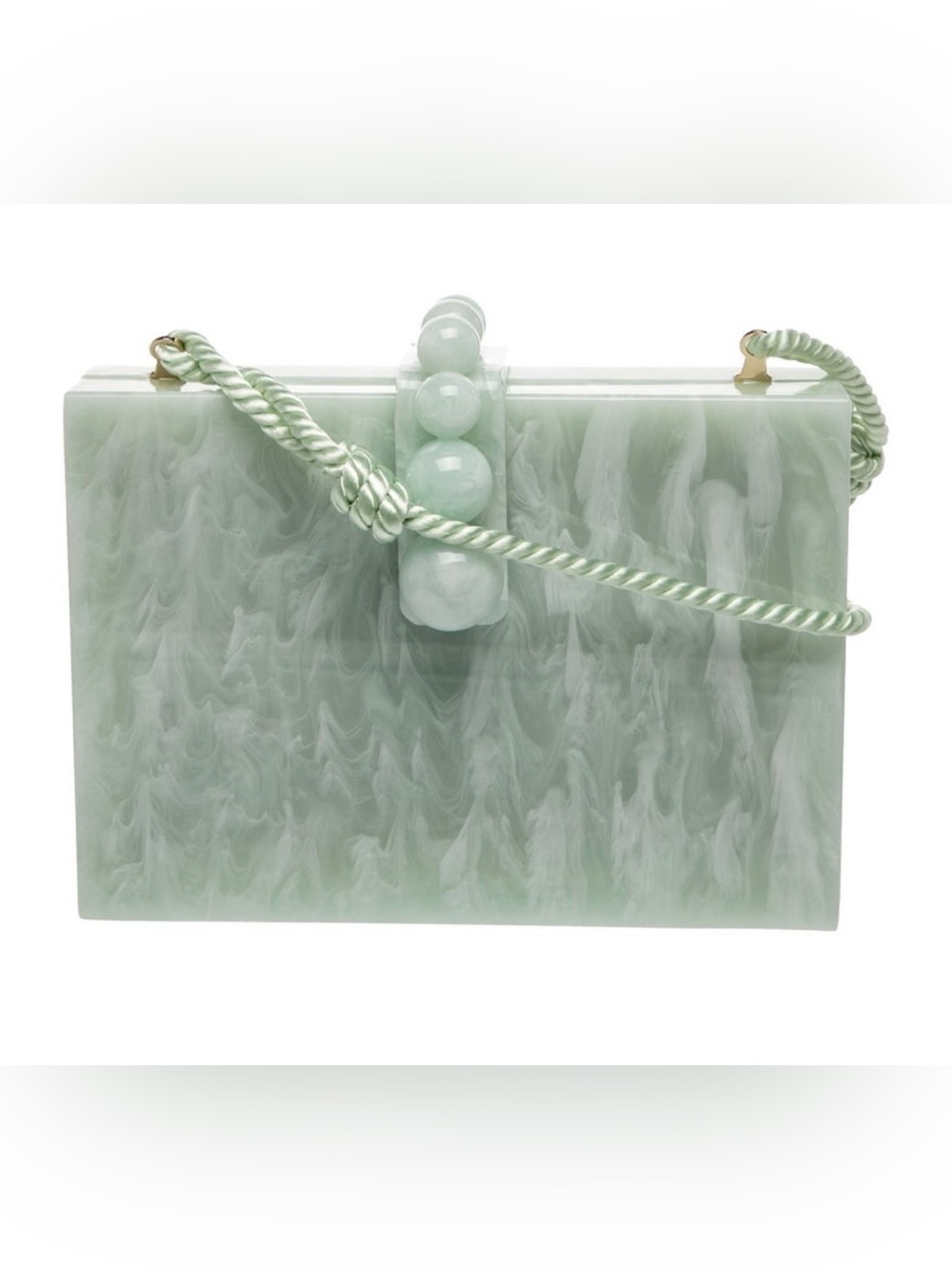 Needs Repair - Cult Gaia Isla Acrylic Marble Crossbody Clutch Seafoam Strap Box